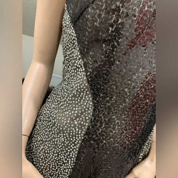 Black Sequins & Beads One Shoulder Evening Dress, Stunning Black Evening Gown - Picture 10 of 14